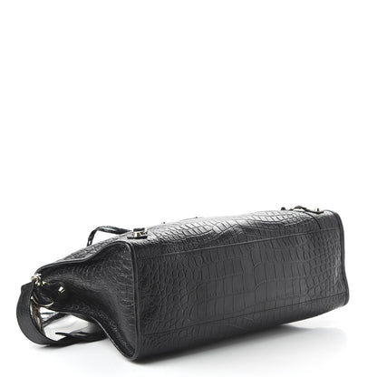Balenciaga Calfskin Crocodile Embossed Classic Hardware City Black 5 of 11