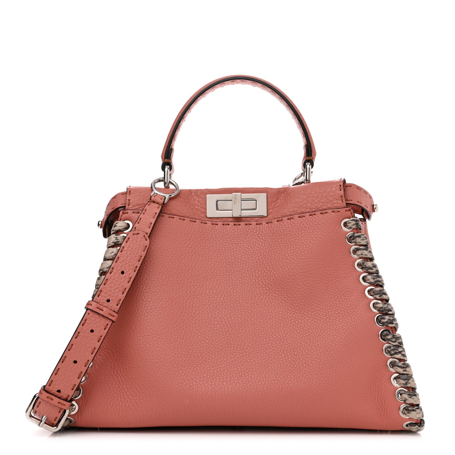 Fendi Cuoio Romano Selleria Elaphe Lace Up Medium Peekaboo Iconic Satchel Make Up Taupe 1 of 11