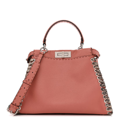 Fendi Cuoio Romano Selleria Elaphe Lace Up Medium Peekaboo Iconic Satchel Make Up Taupe 1 of 11
