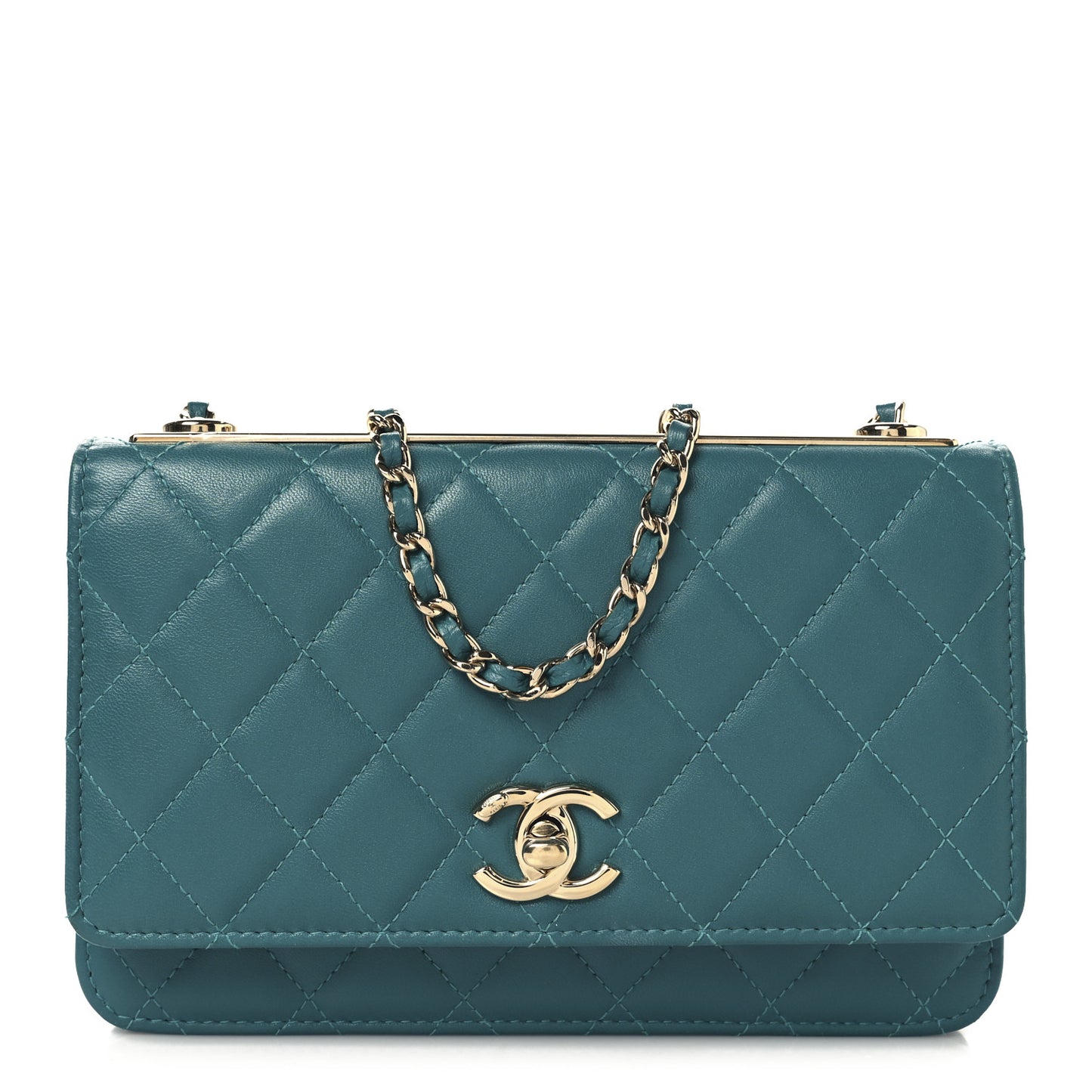 Lambskin Quilted Trendy CC Wallet On Chain WOC Green