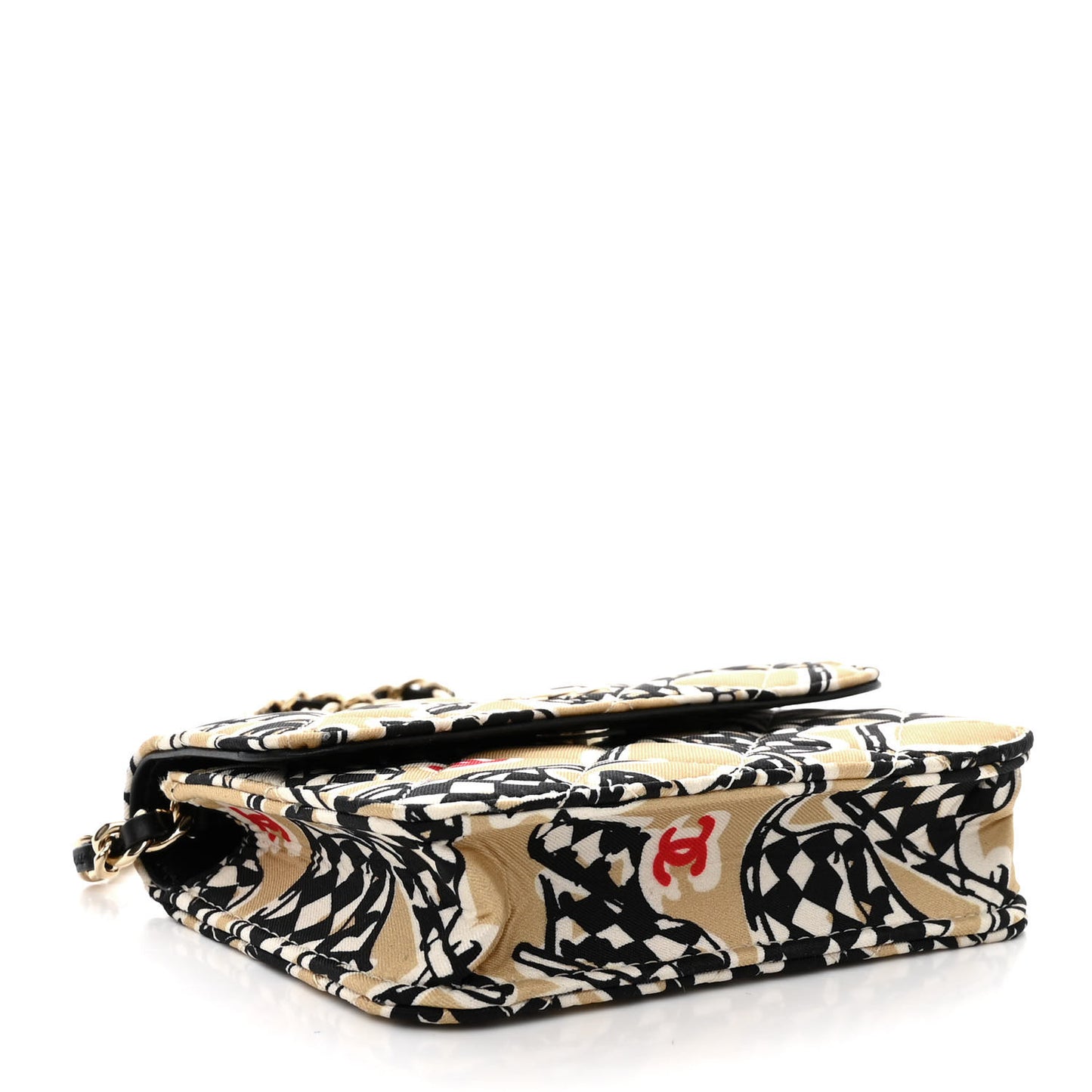 Canvas Check Flag Printed CC Clutch With Chain Beige Multicolor
