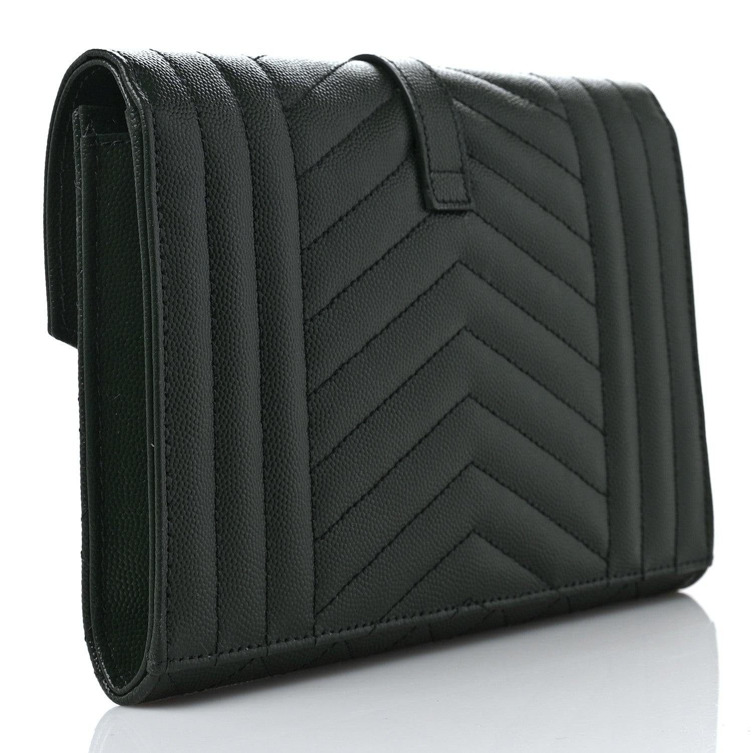 Saint Laurent Grain De Poudre Textured Mixed Matelasse Triquilt Monogram Clutch Vert Fonce 3 of 9