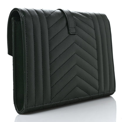 Saint Laurent Grain De Poudre Textured Mixed Matelasse Triquilt Monogram Clutch Vert Fonce 3 of 9