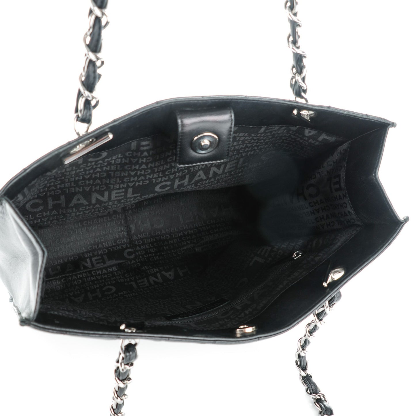 Lambskin Square Stitched Tote Black