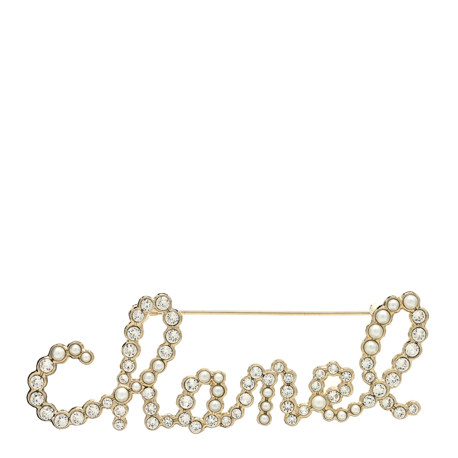 Chanel Metal Glass Swirling Pearls Brooch Pin Gold 1 of 4