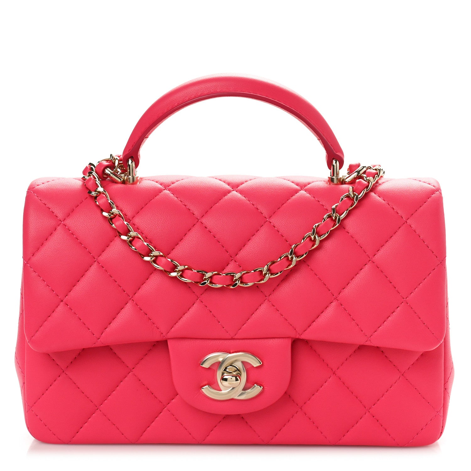 Chanel Lambskin Quilted Mini Top Handle Rectangular Flap Dark Pink 1 of 9