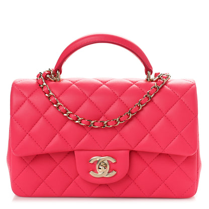 Chanel Lambskin Quilted Mini Top Handle Rectangular Flap Dark Pink 1 of 9