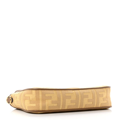 Fendi Raffia Vitello King Lucido FF Embroidered Baguette Grano Sand 4 of 8