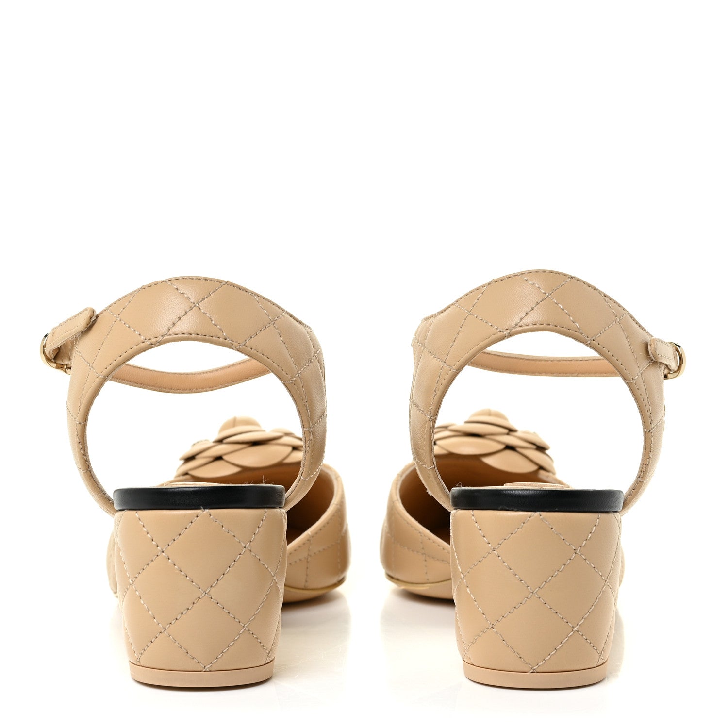Chanel Lambskin Quilted Camellia Ankle Strap Pumps 36.5 Black 37.5 Beige 4 of 14