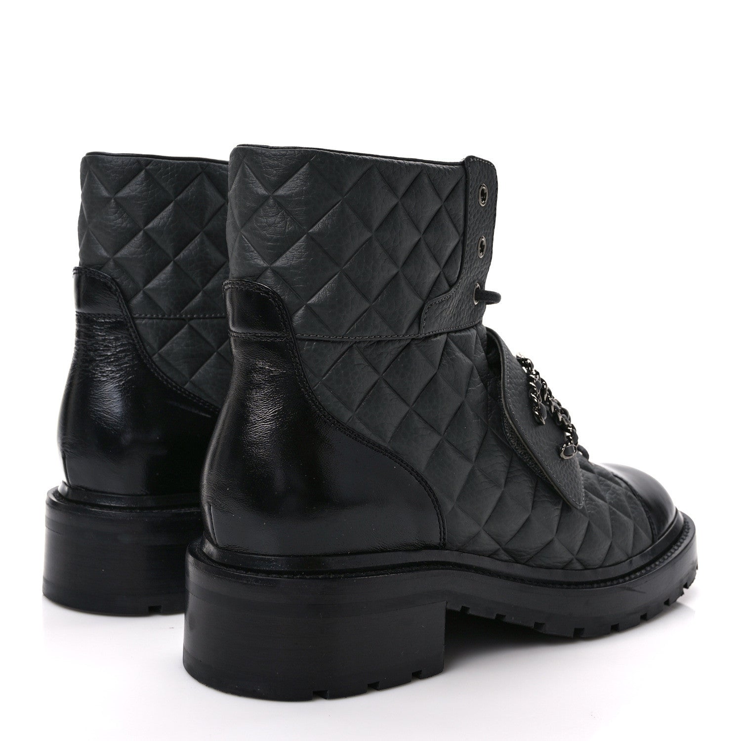 Chanel Calfskin Shiny Calfskin Quilted Lace Up Combat Boots 40.5 Dark Grey Black 4 of 10