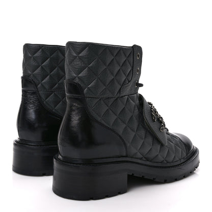 Chanel Calfskin Shiny Calfskin Quilted Lace Up Combat Boots 40.5 Dark Grey Black 4 of 10