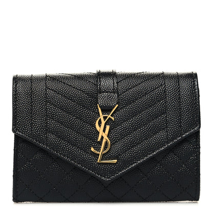 Saint Laurent Grain De Poudre Textured Mixed Matelasse Triquilt Small Monogram Envelope Wallet Black 1 of 7