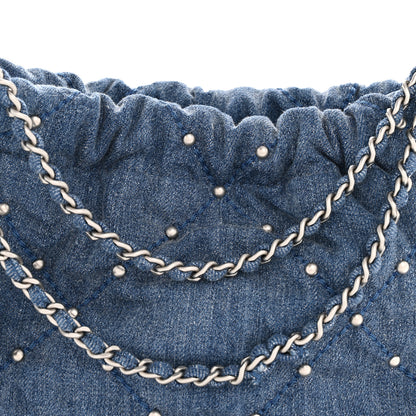 Chanel Washed Denim Quilted Studded Mini Chanel 22 Blue 8 of 10