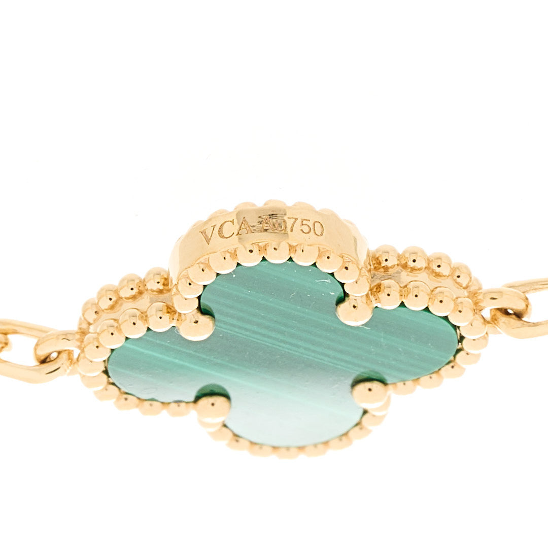 18K Yellow Gold Malachite 5 Motifs Vintage Alhambra Bracelet