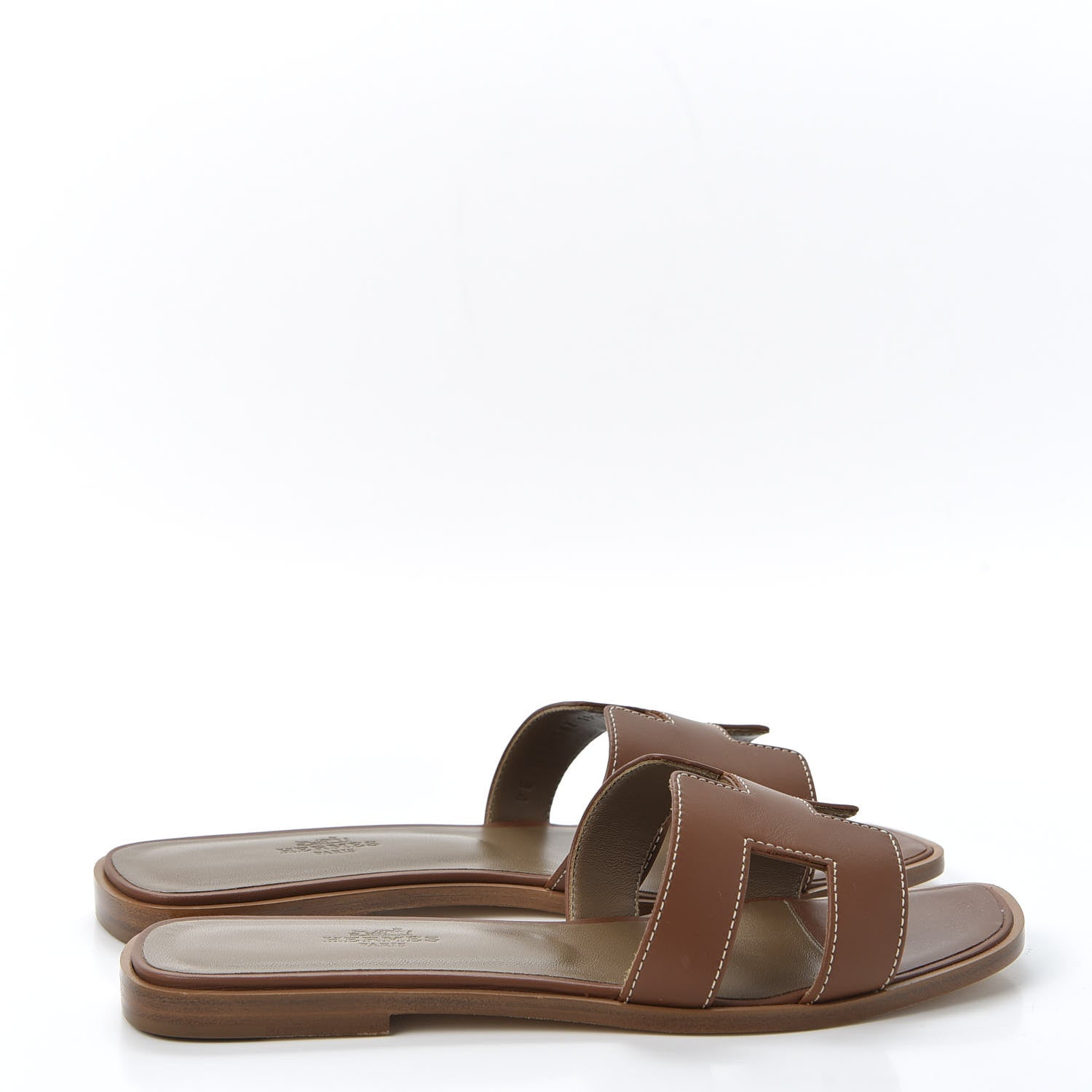 Hermes Box Calfskin Oran Sandals 37 Gold 4 of 10