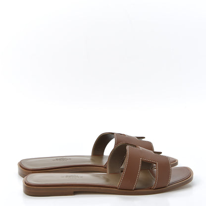 Hermes Box Calfskin Oran Sandals 37 Gold 4 of 10