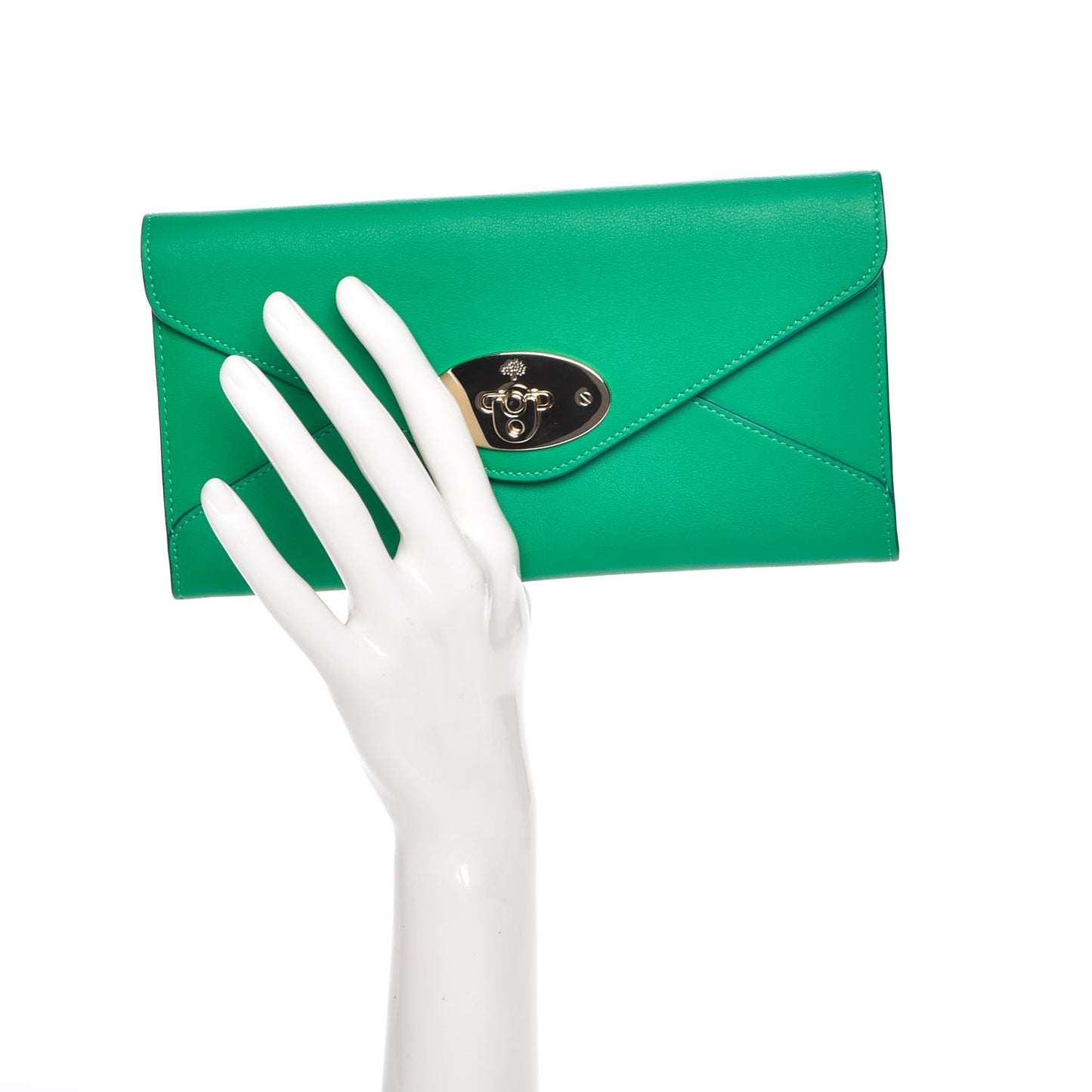 Silky Classic Calfskin Envelope Long Wallet Jungle Green
