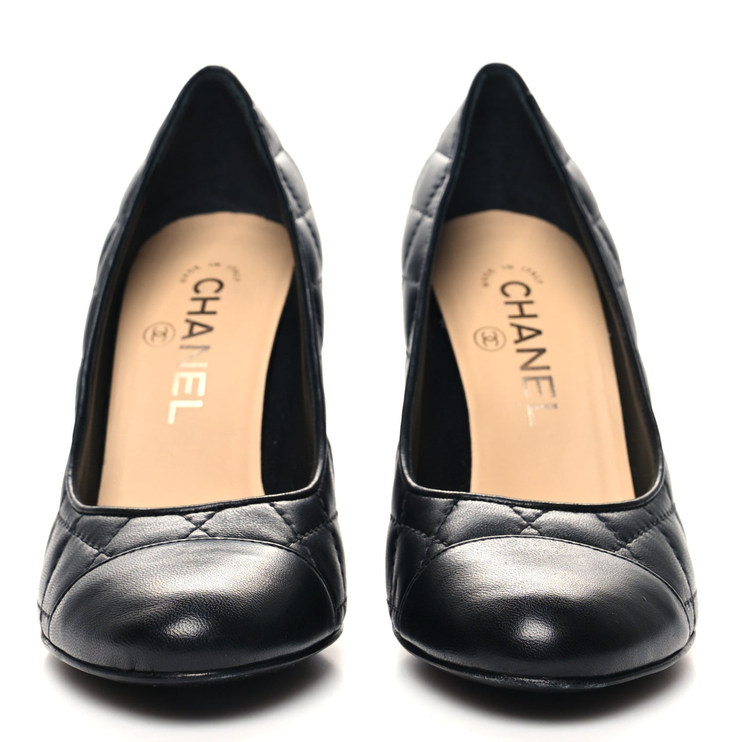 Lambskin Quilted Cap Toe Pumps 36.5 Black