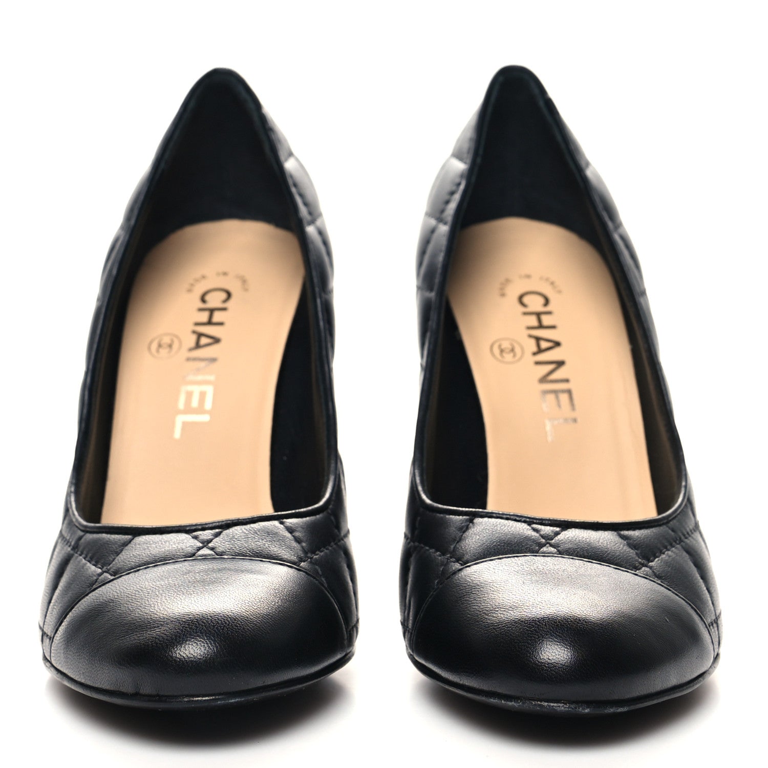 Chanel Lambskin Quilted Cap Toe Pumps 36.5 Black 2 of 8