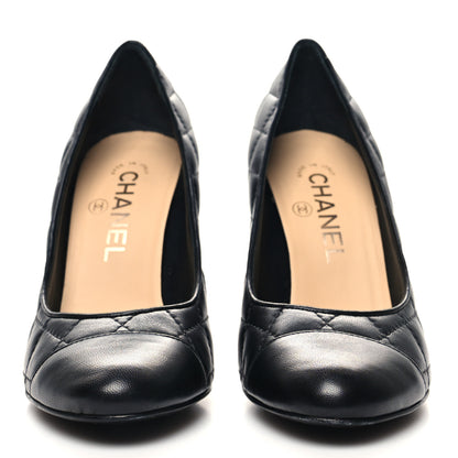 Chanel Lambskin Quilted Cap Toe Pumps 36.5 Black 2 of 8