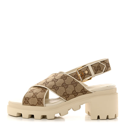 Gucci Monogram Granada Kid Trip 40/72mm Lug Sole Sandals 39.5 Beige Ebony Mystic White 1 of 9