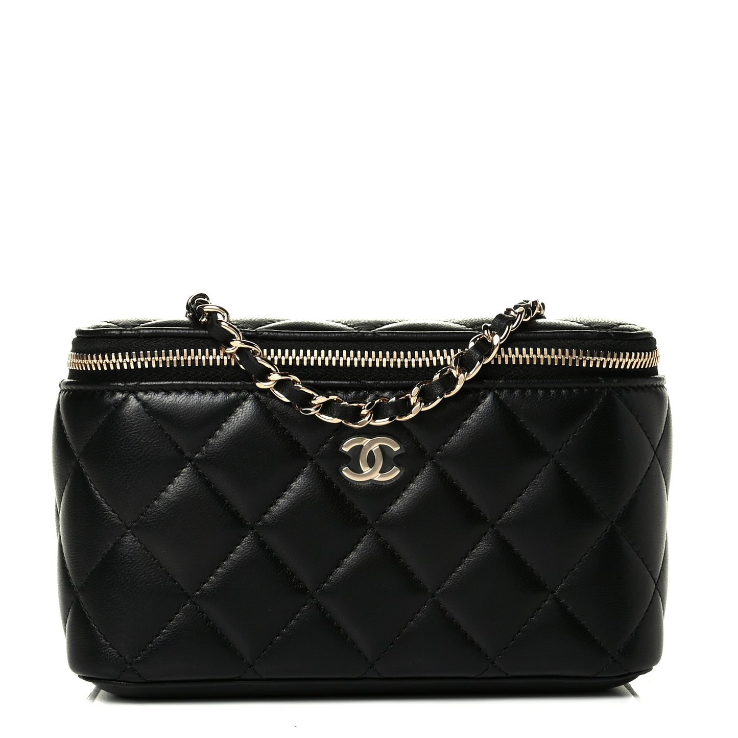 Lambskin Quilted Small Vanity Case With Chain Black