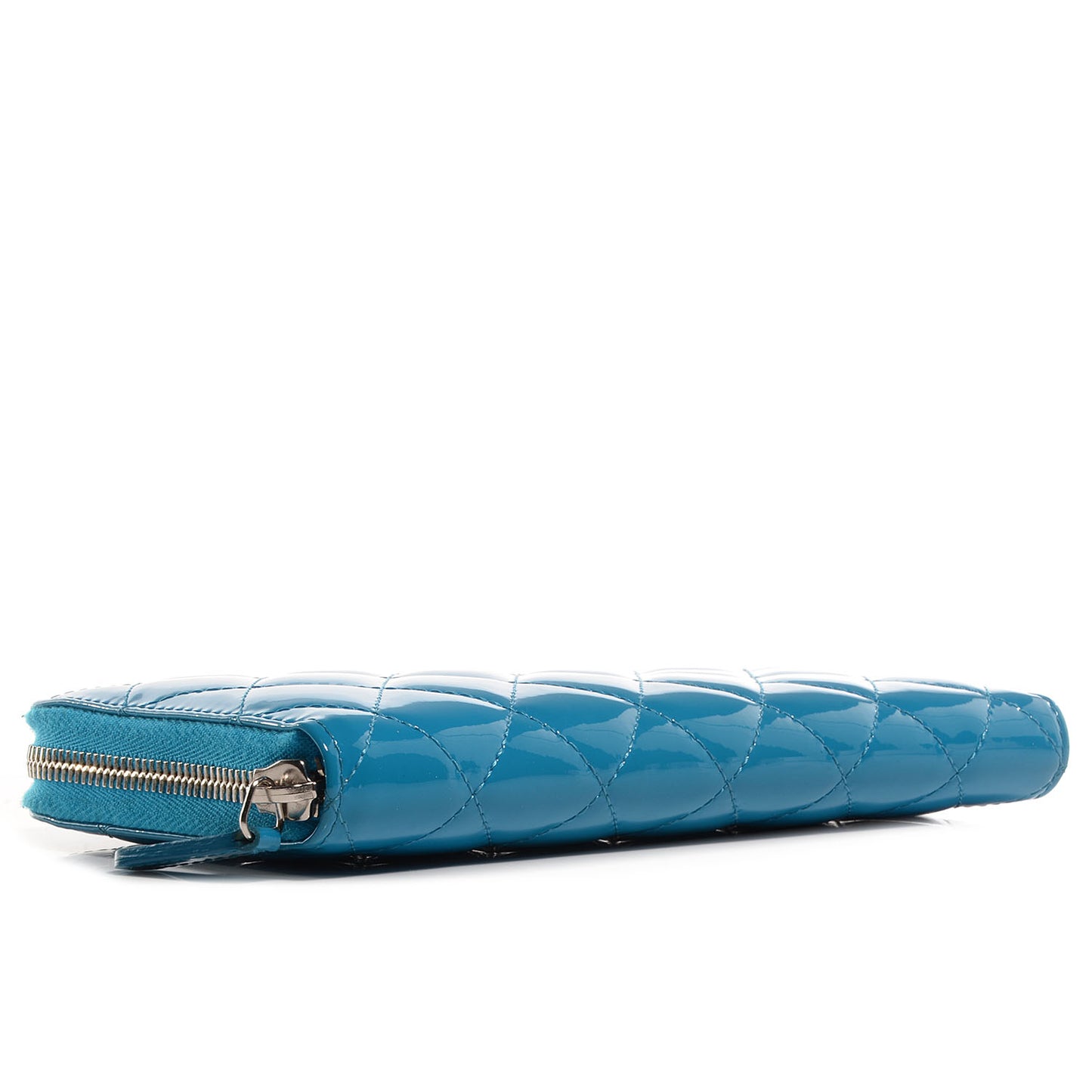 Patent Quilted Large Gusset Zip Around Wallet Blue