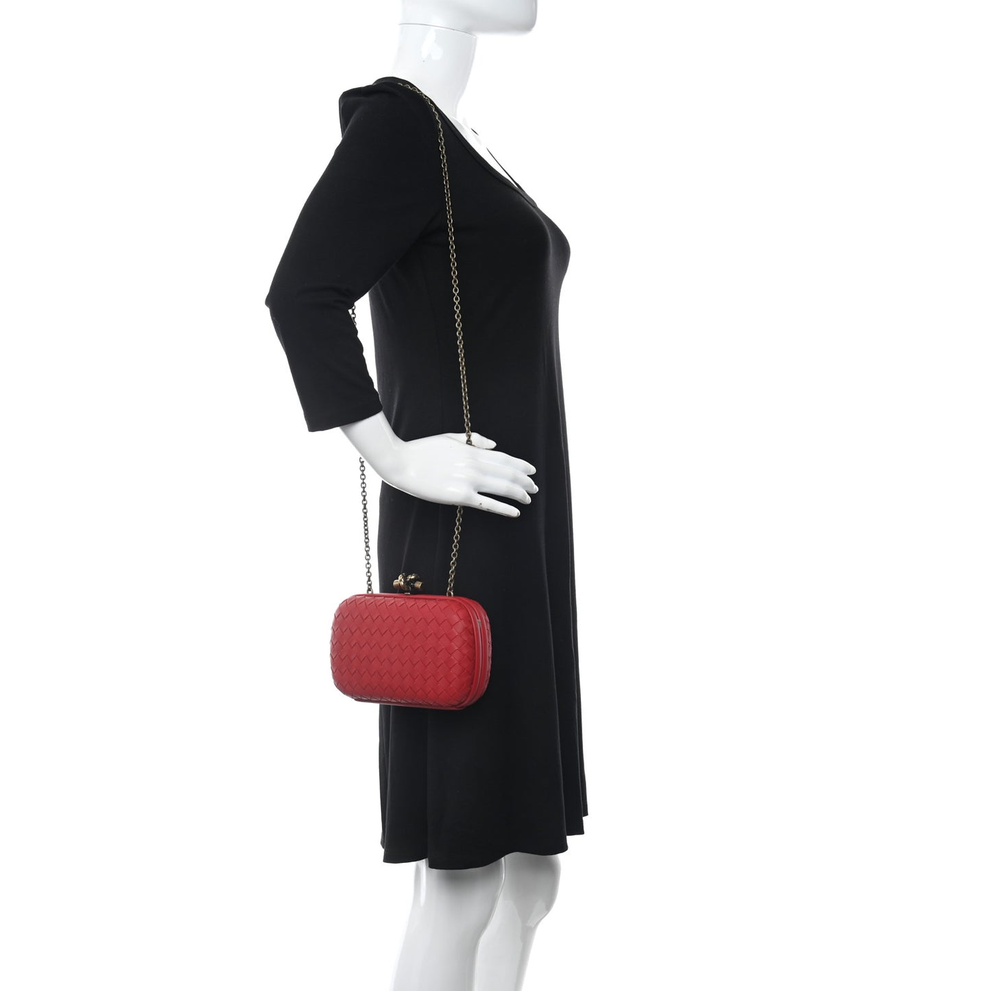 Nappa Intrecciato Chain Knot Clutch China Red