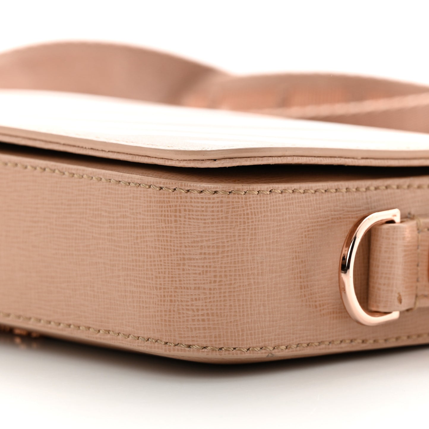 Saffiano Striped Mini Diag Bag Nude White