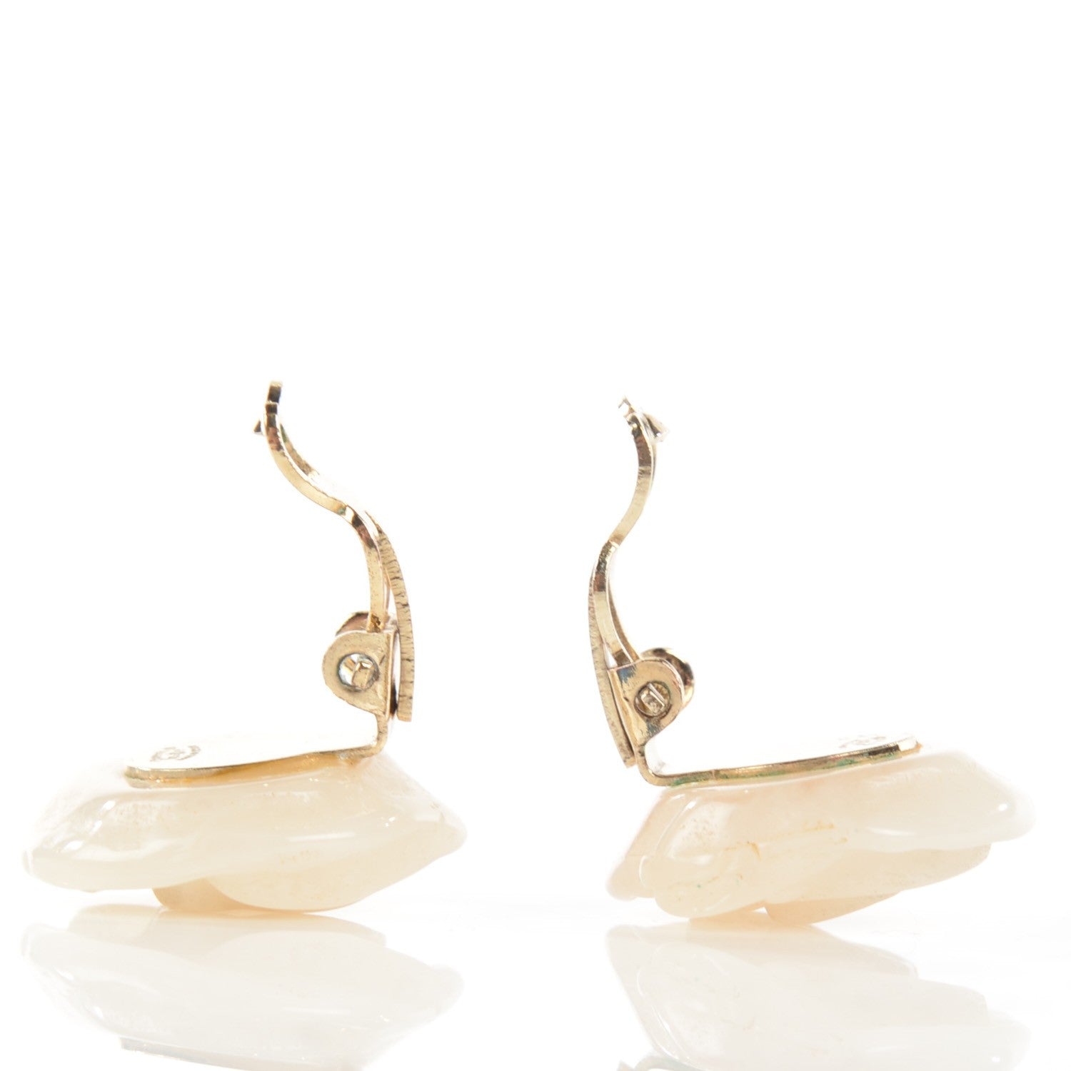Chanel Resin CC Camellia Clip On Earrings White 3 of 6