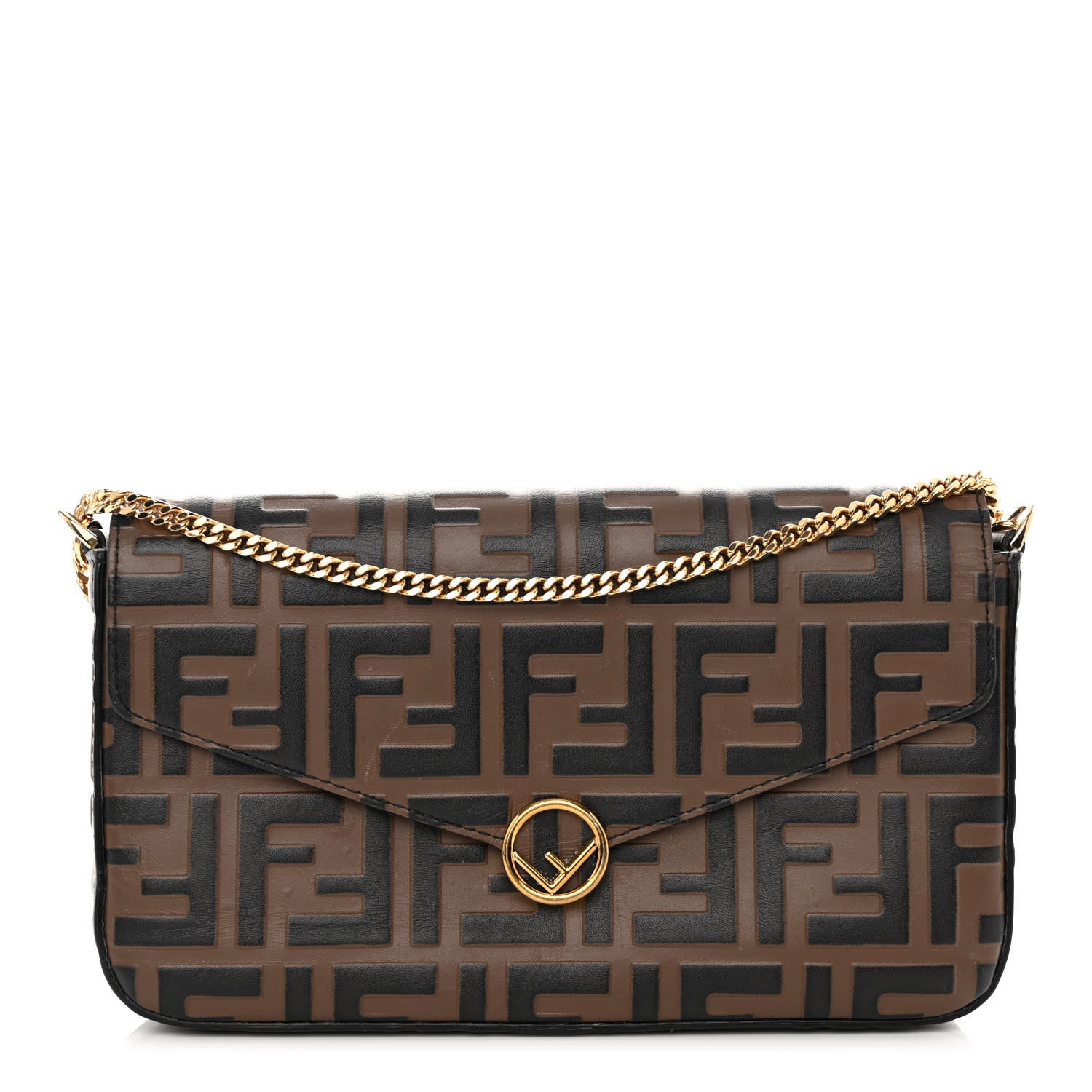 Fendi Vitello Soft F is Fendi Bi-Color FF 1974 Embossed Envelope Wallet On Chain with Pouches Maya Black 3 of 12