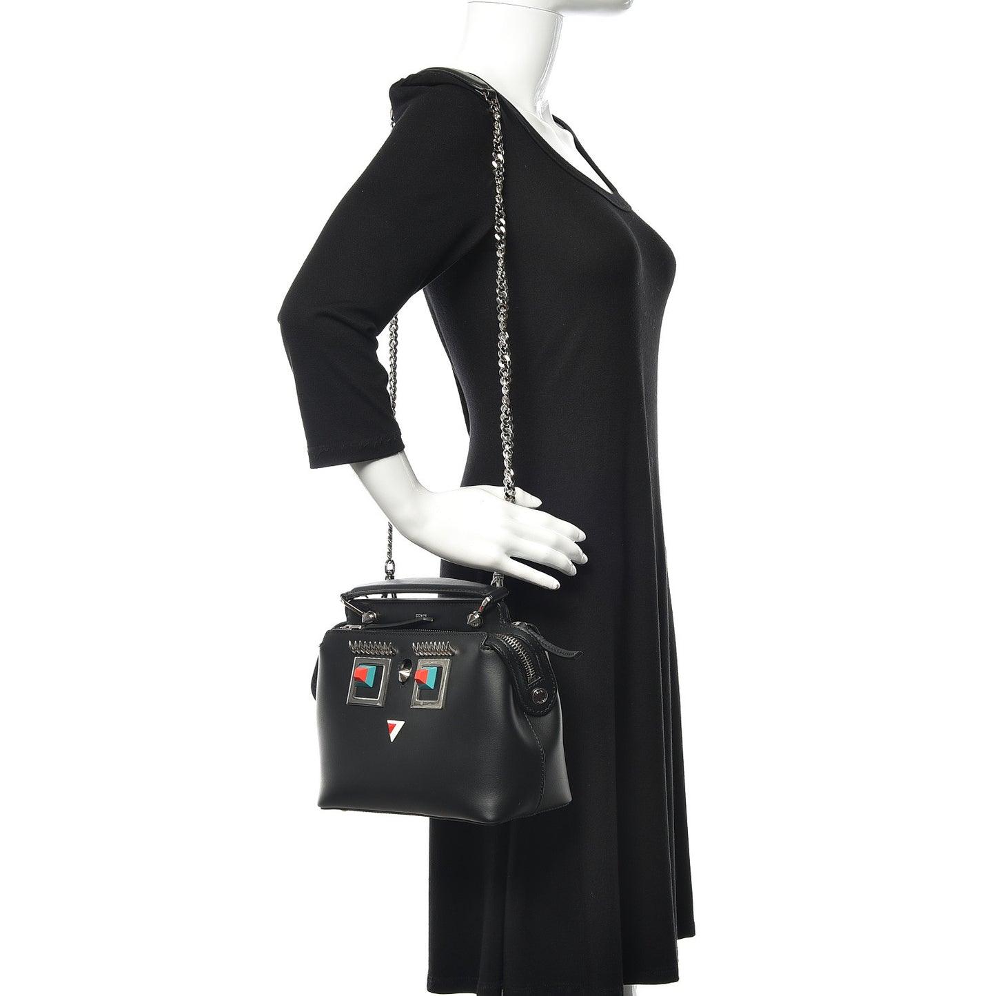 Vitello Baltico Hypnoteyes Studded Small Dotcom Click Chain Satchel Black