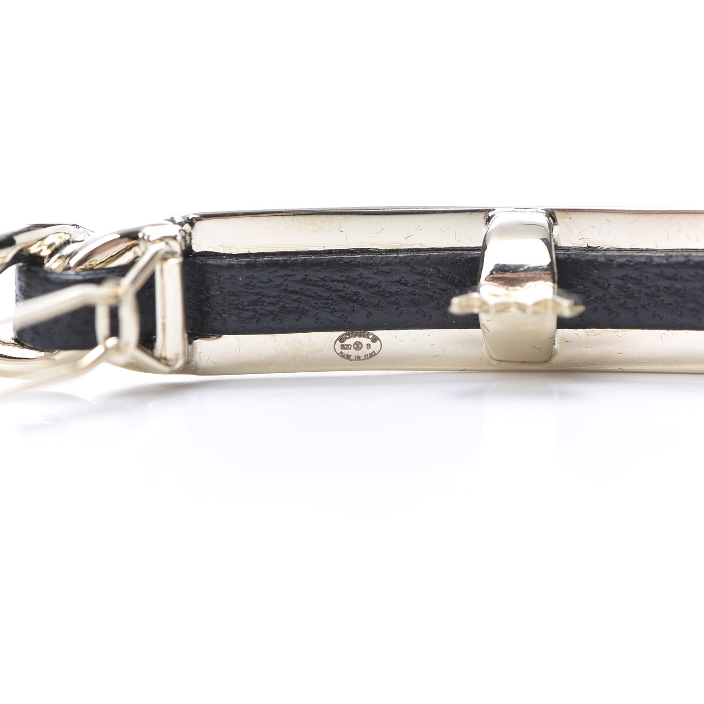 Metal Lambskin Strass Sergeant Hair Clip Barrette Black Gold