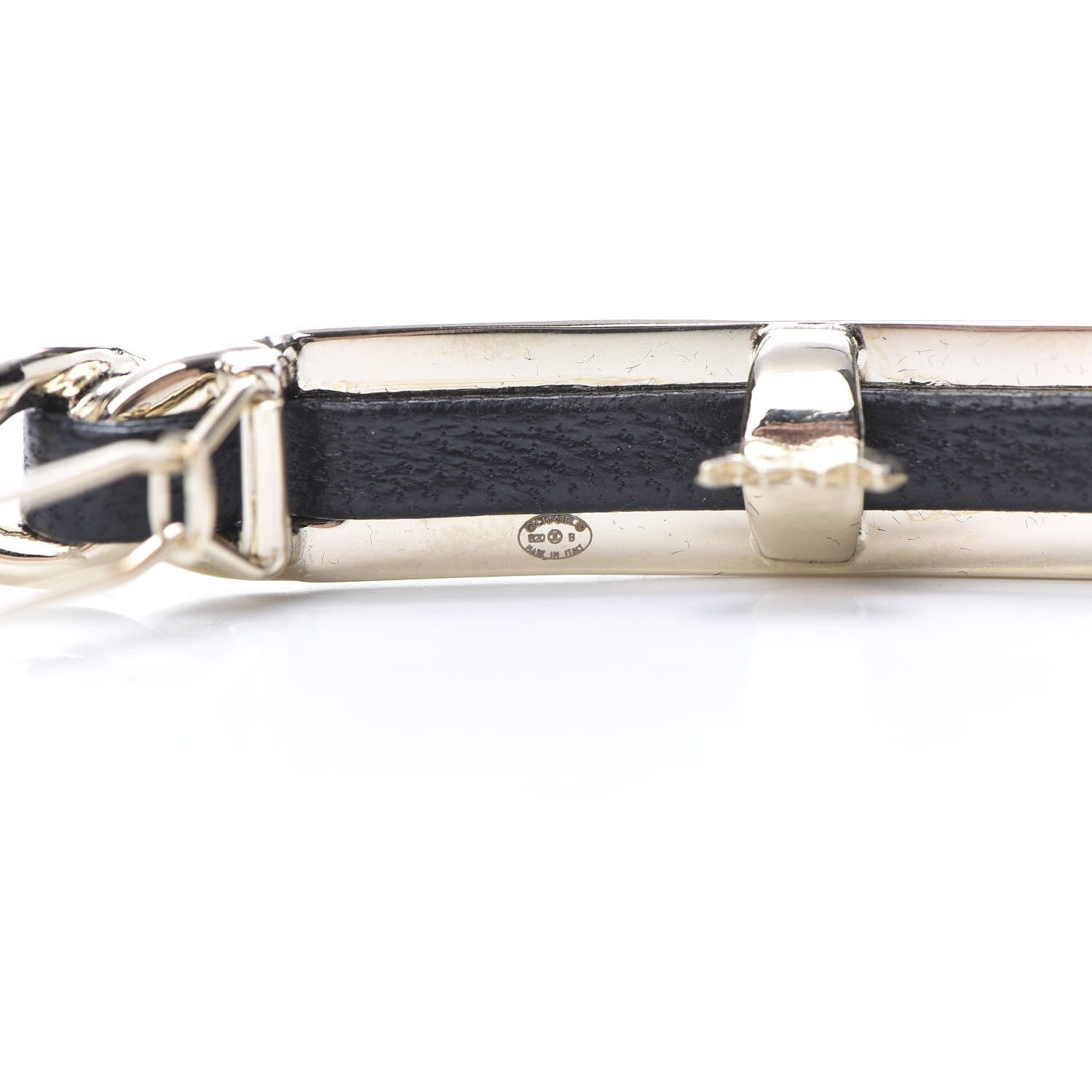 Chanel Metal Lambskin Strass Sergeant Hair Clip Barrette Black Gold 3 of 4