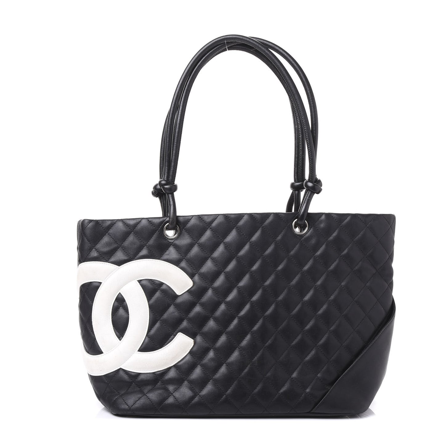 Calfskin Quilted Large Cambon Tote Black White