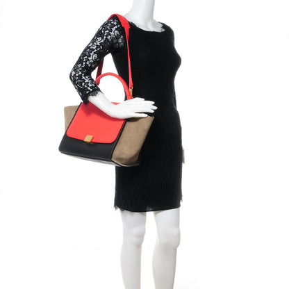 Celine Textured Calfskin Suede Medium Tri-Color Trapeze Vermillion 2 of 11