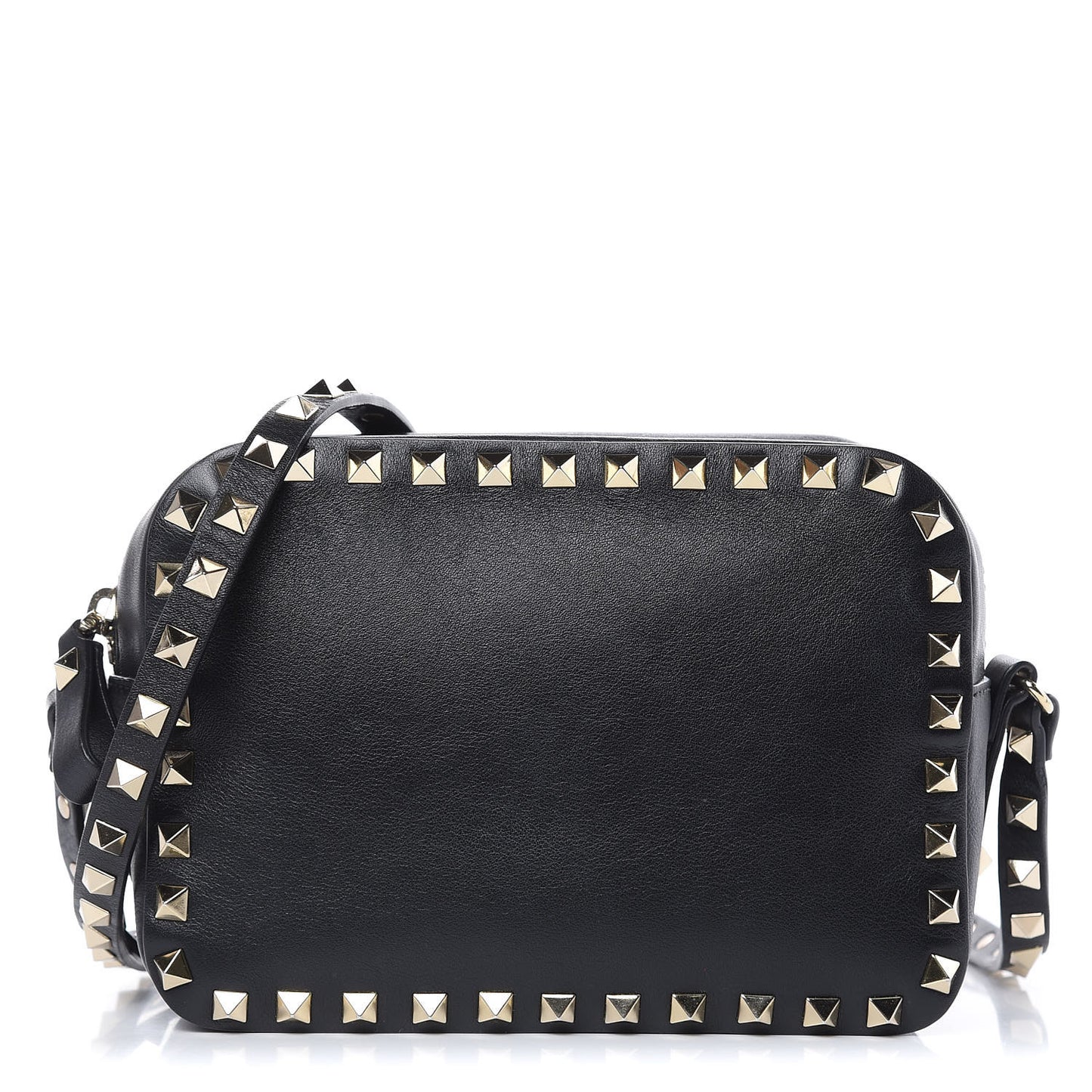 Calfskin Rockstud Camera Crossbody Bag Black