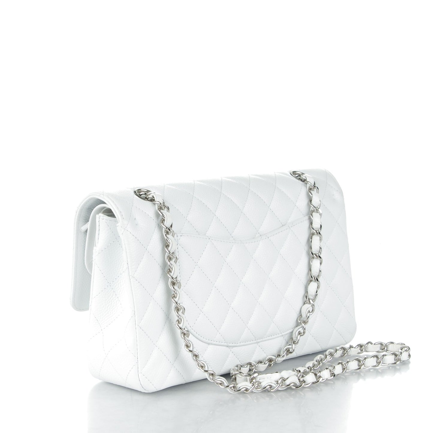 Caviar Quilted Medium Double Flap White