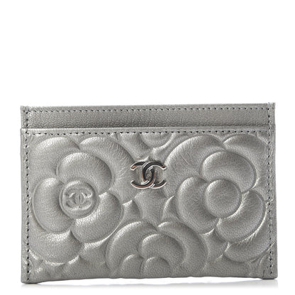 Chanel Goatskin Camellia Embossed Card Holder Grey 1 of 8