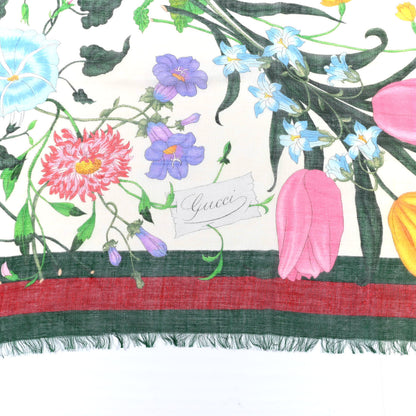 Gucci Wool Silk Floral Web Square Scarf Ivory Dark Green 2 of 5