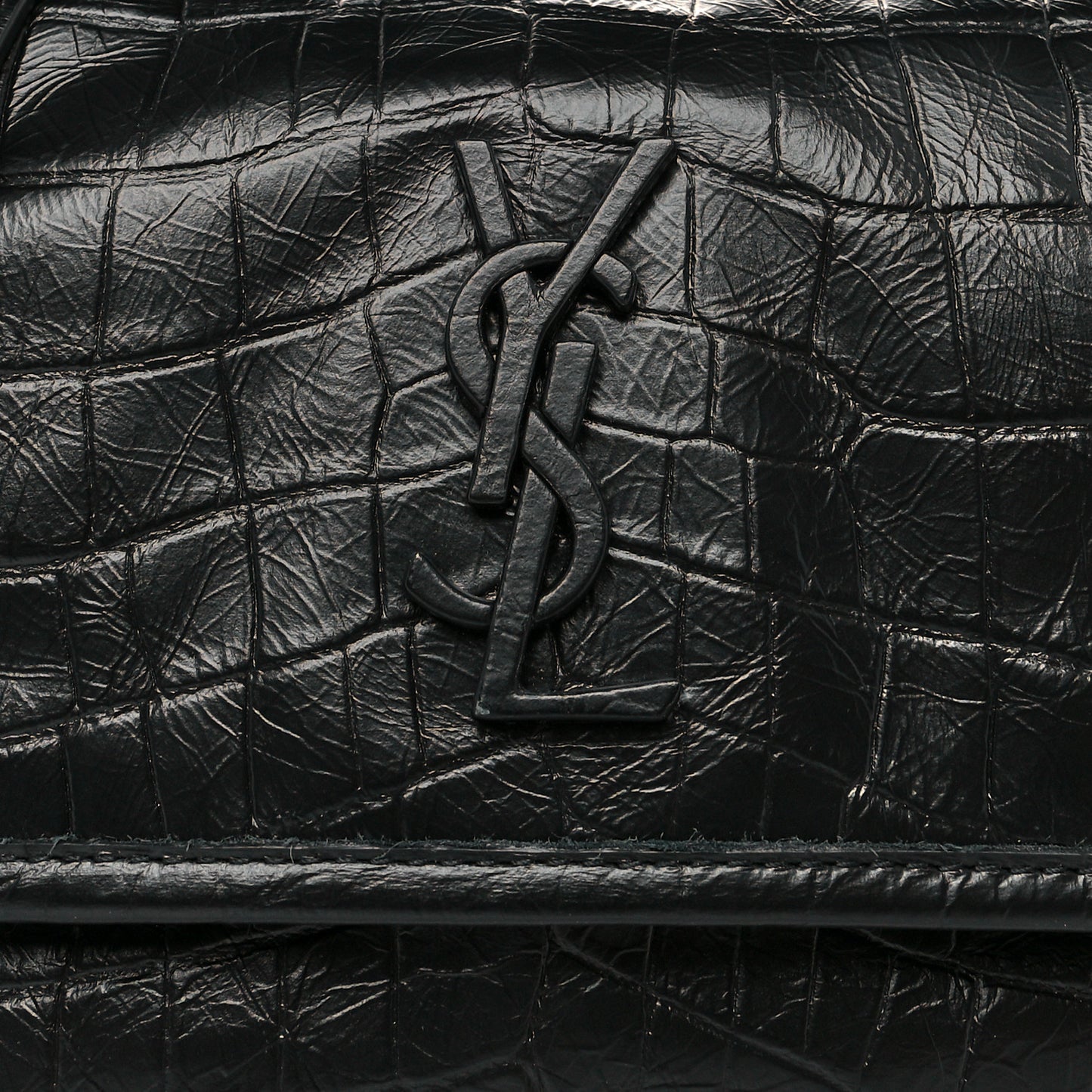 Calfskin Crocodile Embossed Matelasse Monogram Baby Niki Chain Satchel Black