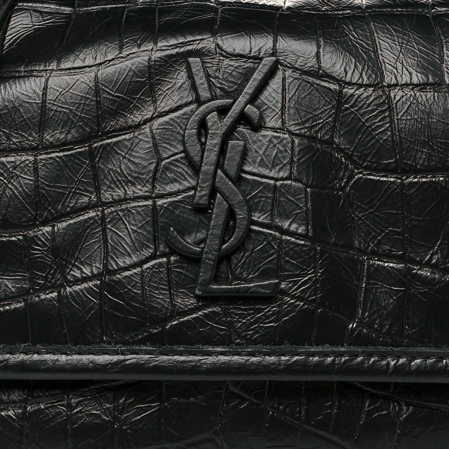Saint Laurent Calfskin Crocodile Embossed Matelasse Monogram Baby Niki Chain Satchel Black 8 of 10
