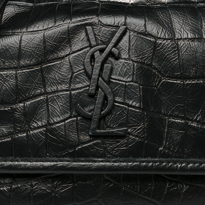 Saint Laurent Calfskin Crocodile Embossed Matelasse Monogram Baby Niki Chain Satchel Black 8 of 10