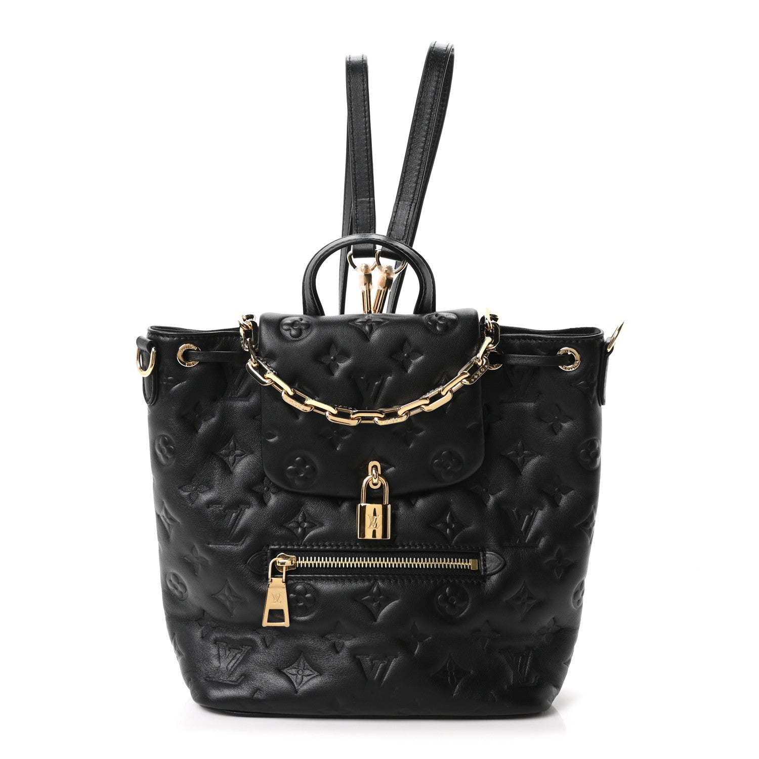 Louis Vuitton Lambskin Embossed Monogram Coussin PM Backpack Black 1 of 9