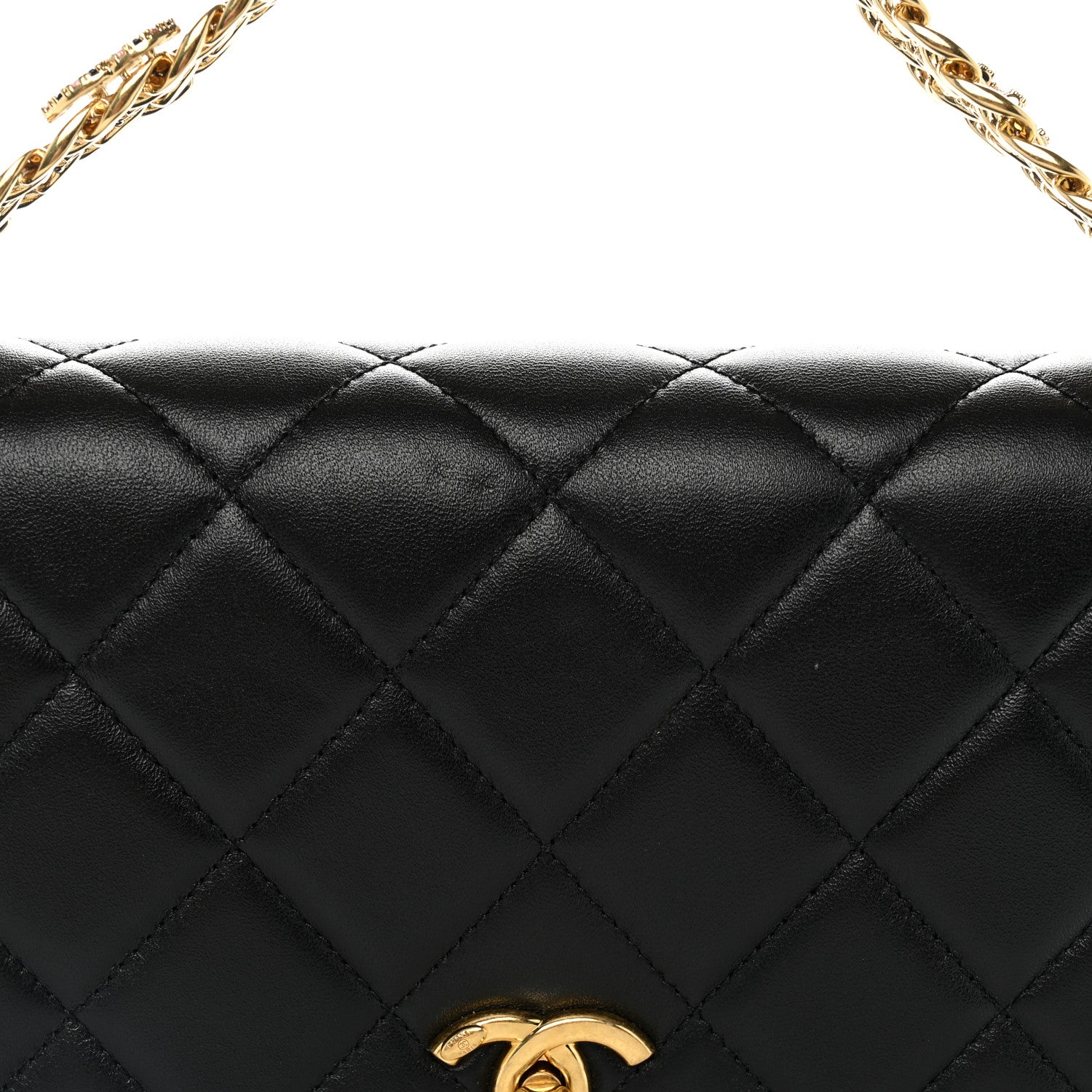 Chanel Lambskin Quilted Crystal Chain Flap Clutch Black 8 of 10