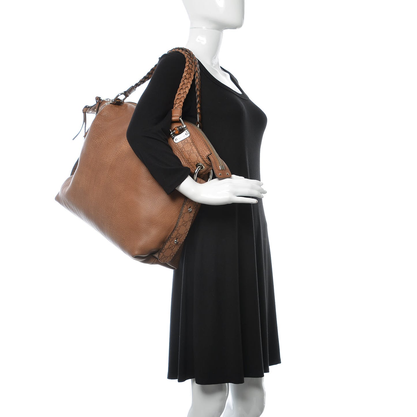 Calfskin Large Bamboo Bar Shoulder Bag Light Brown