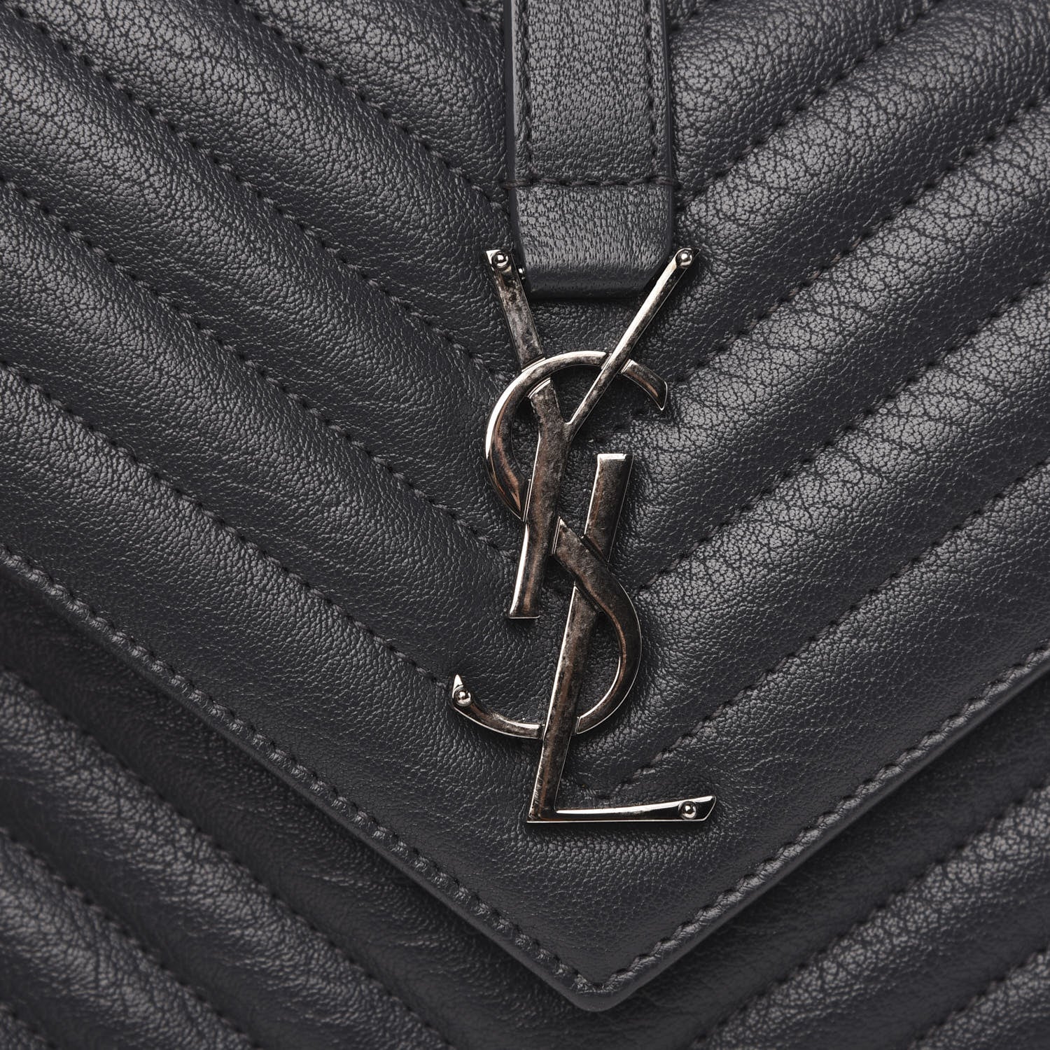 Saint Laurent Sheepskin Matelasse Chevron Monogram Medium College Bag Asphalt 11 of 13