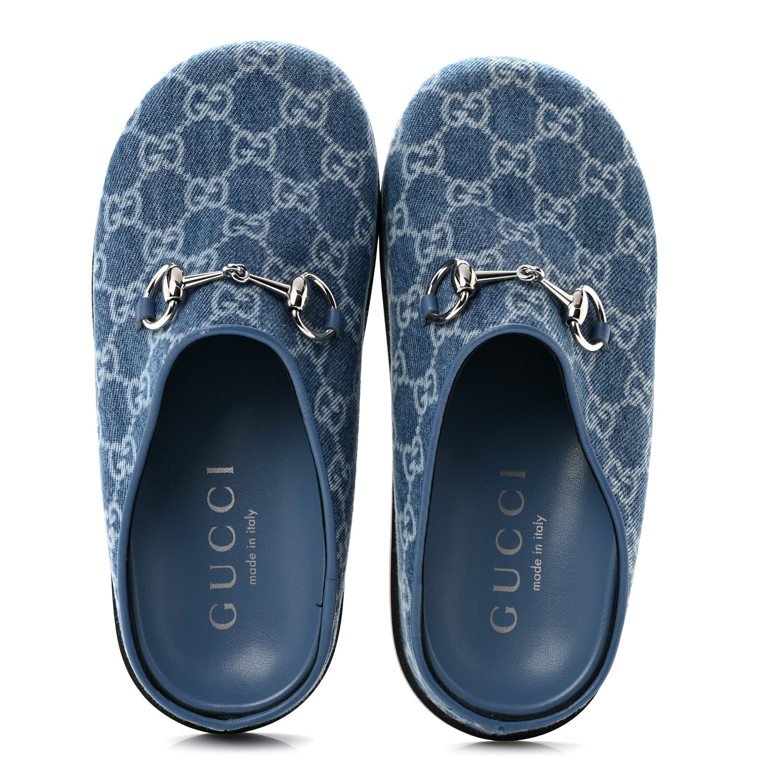 Gucci New Denim GG Monogram Granada Kid Womens Horsebit Mules 35 Blue 2 of 9
