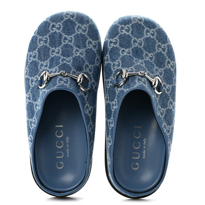 Gucci New Denim GG Monogram Granada Kid Womens Horsebit Mules 35 Blue 2 of 9