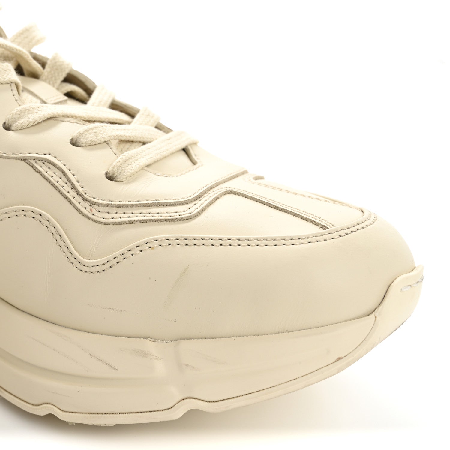 Gucci Calfskin Interlocking G Logo Mens Rhyton Sneakers 10 Ivory 10 of 13